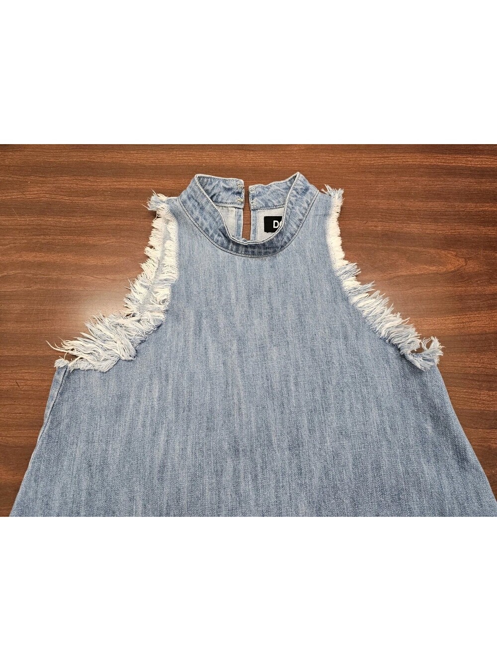 DO+BE Womens Denim Halter Top Small Frayed Hem Asymmetrical Sleeveless Blue Jean